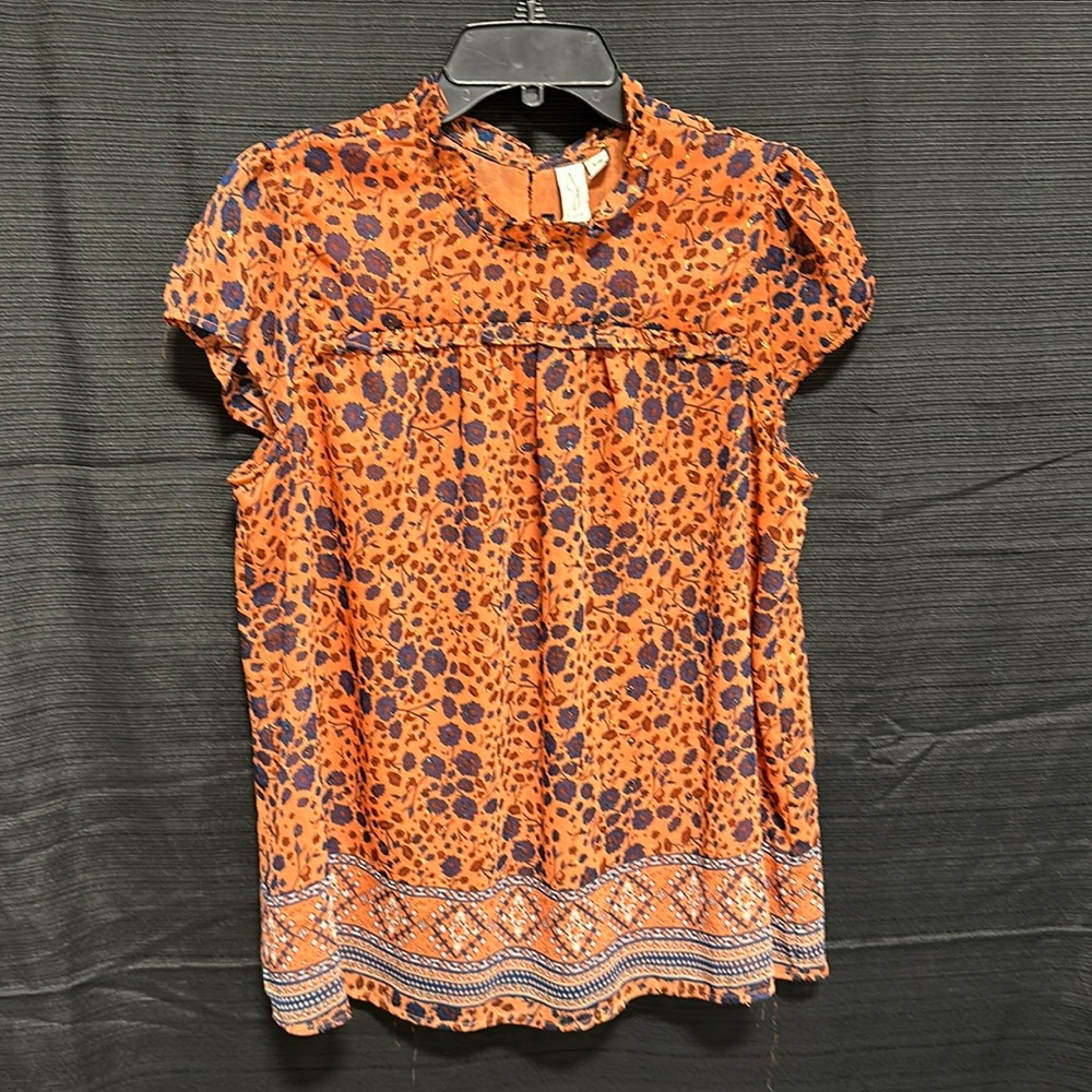 Joie - Orange‎ Poppy Floral Blouse with Gold Thread /Size L / Box 23-10